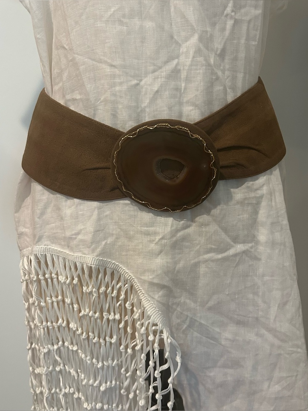 Vintage Brown Suede Wide Belt with Agate Buckle Made By Waldorf Collections